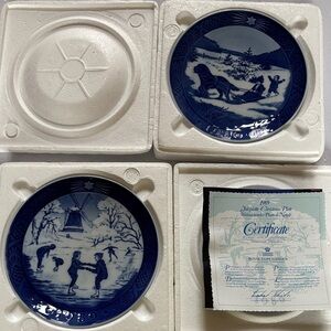 Royal Copenhagen Blue & White Holiday Collector Plates, Pair